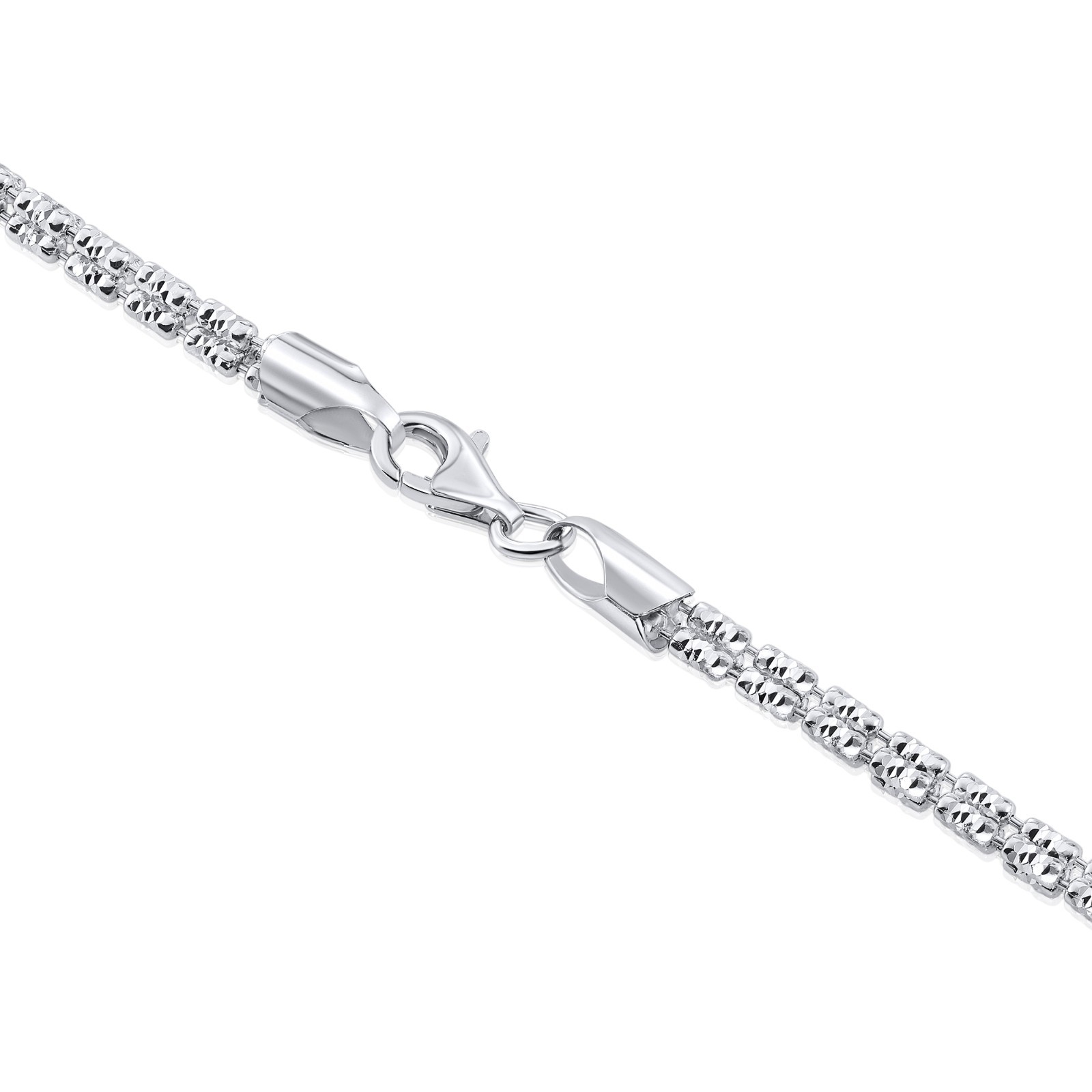 Solid 925 Sterling Silver 3mm 4mm Diamond-Cut Ice Chain Italian Necklace 16″-24″