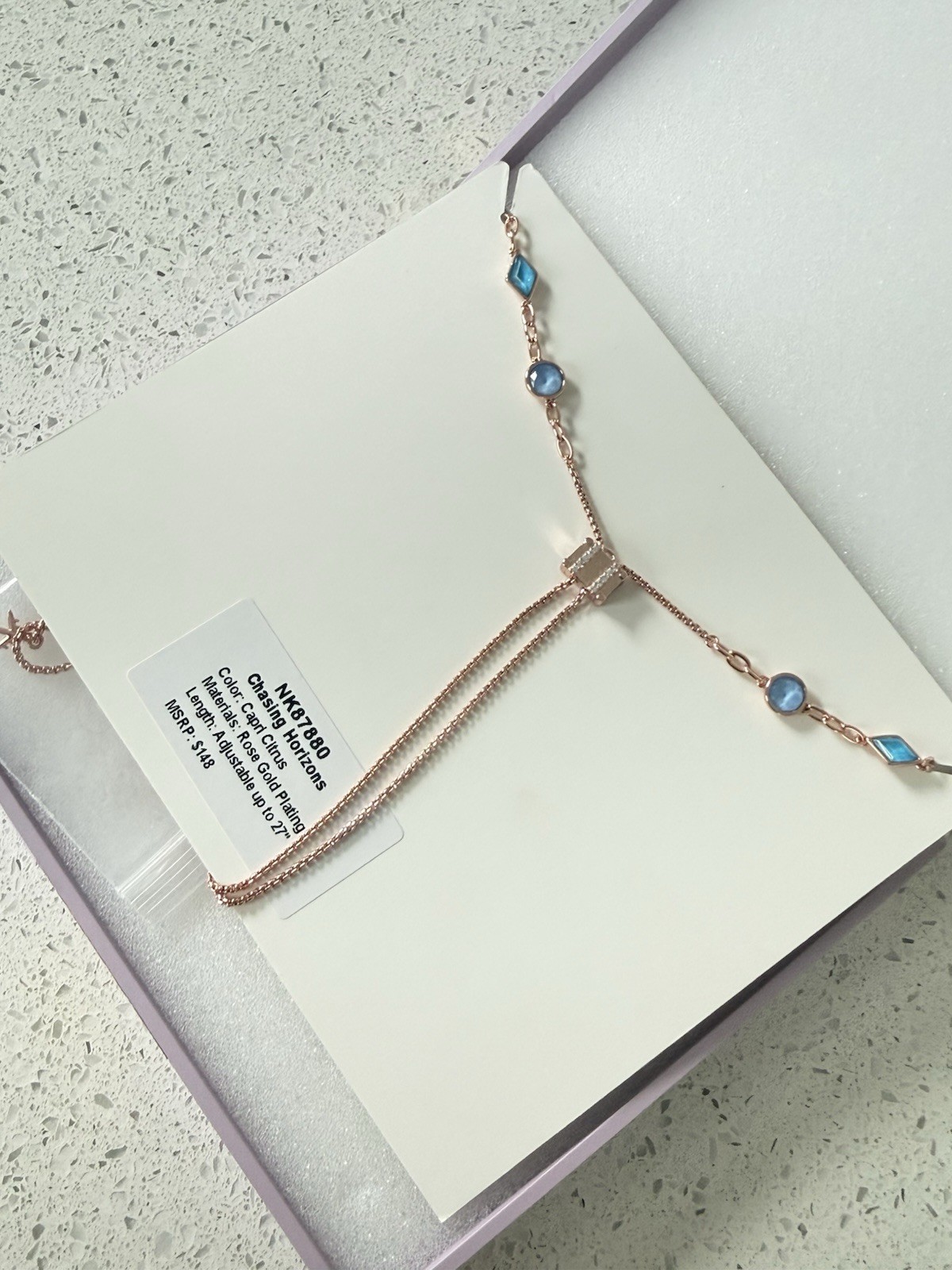 BP NK87880 Rose Gold Plated Crystal Y-Drop Station Necklace Adjustable 27in
