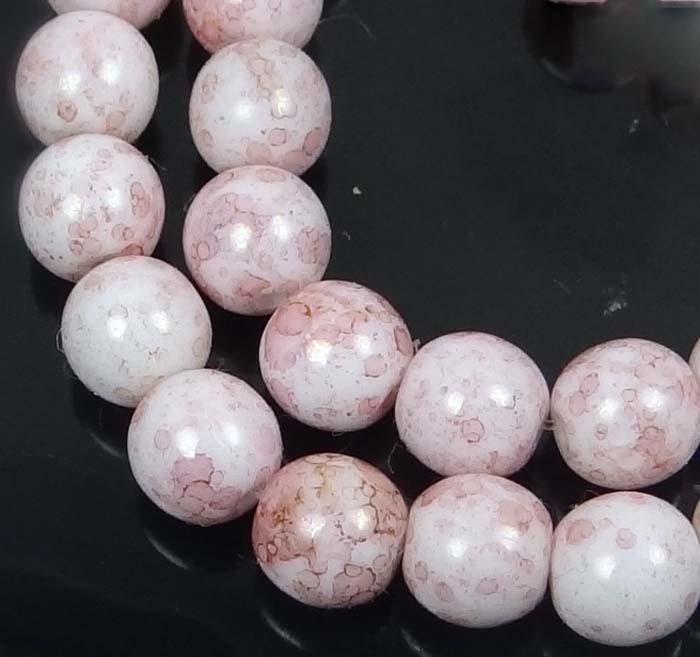 50 Czech Glass Round Beads – Luster – Opaque Pink Picasso 6mm