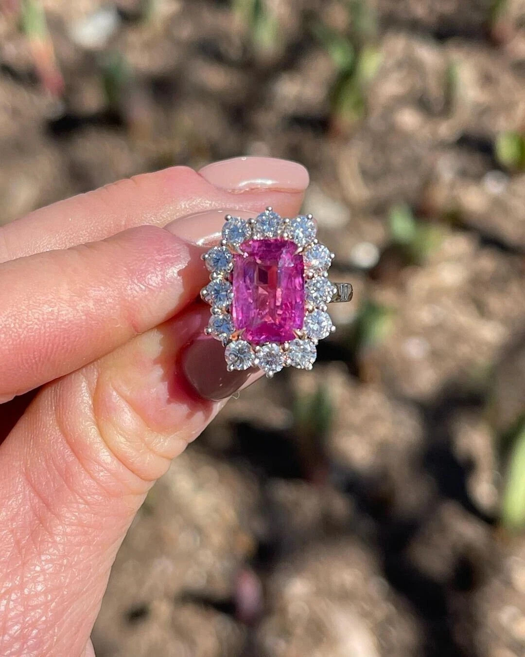 5.01 Ct Cushion Cut Natural Pink Sapphire Diamond Wedding Ring 14K White Gold 8