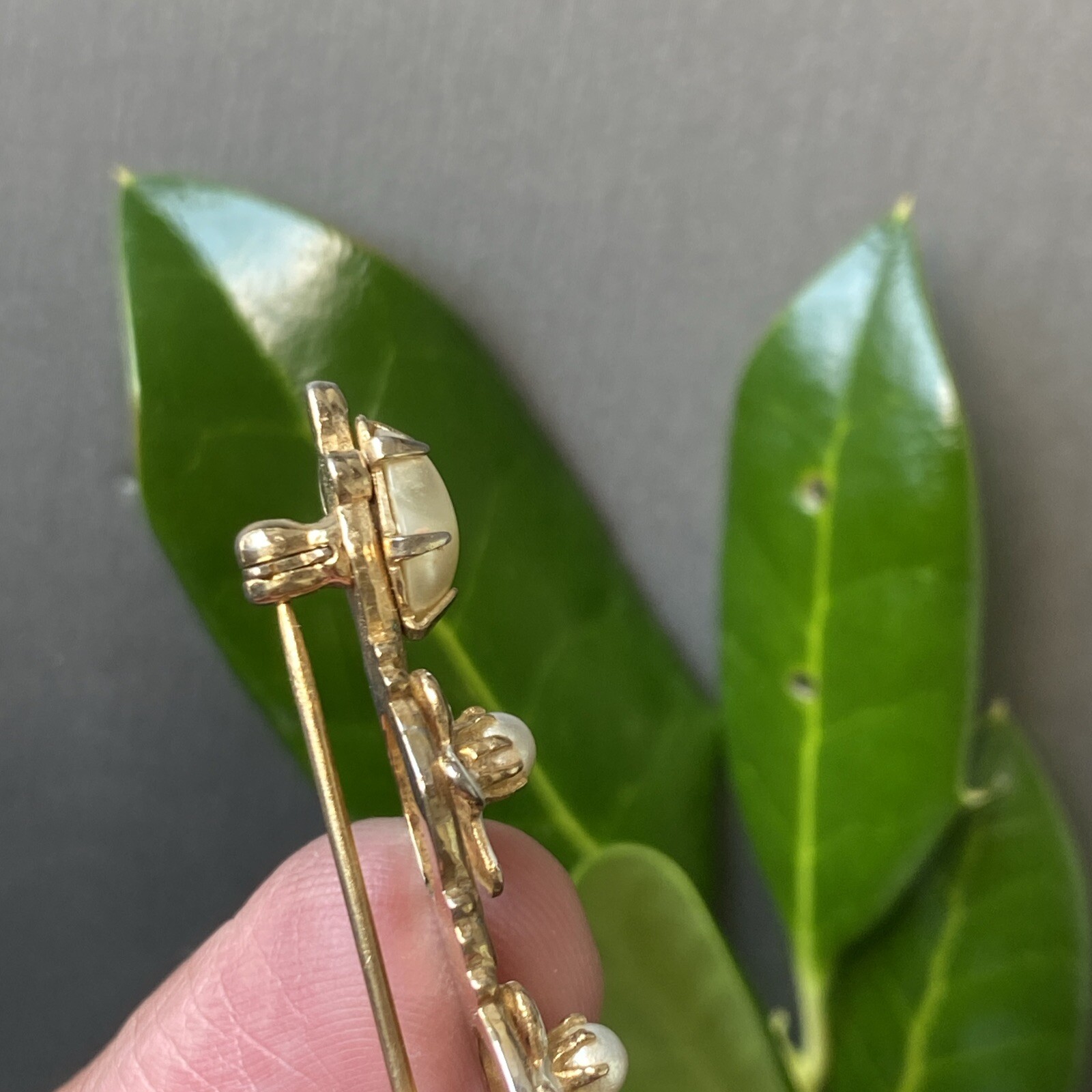Vintage Pearl Bar Brooch Estate Fine Jewelry Pre-owned Sterling Silver Vermeil