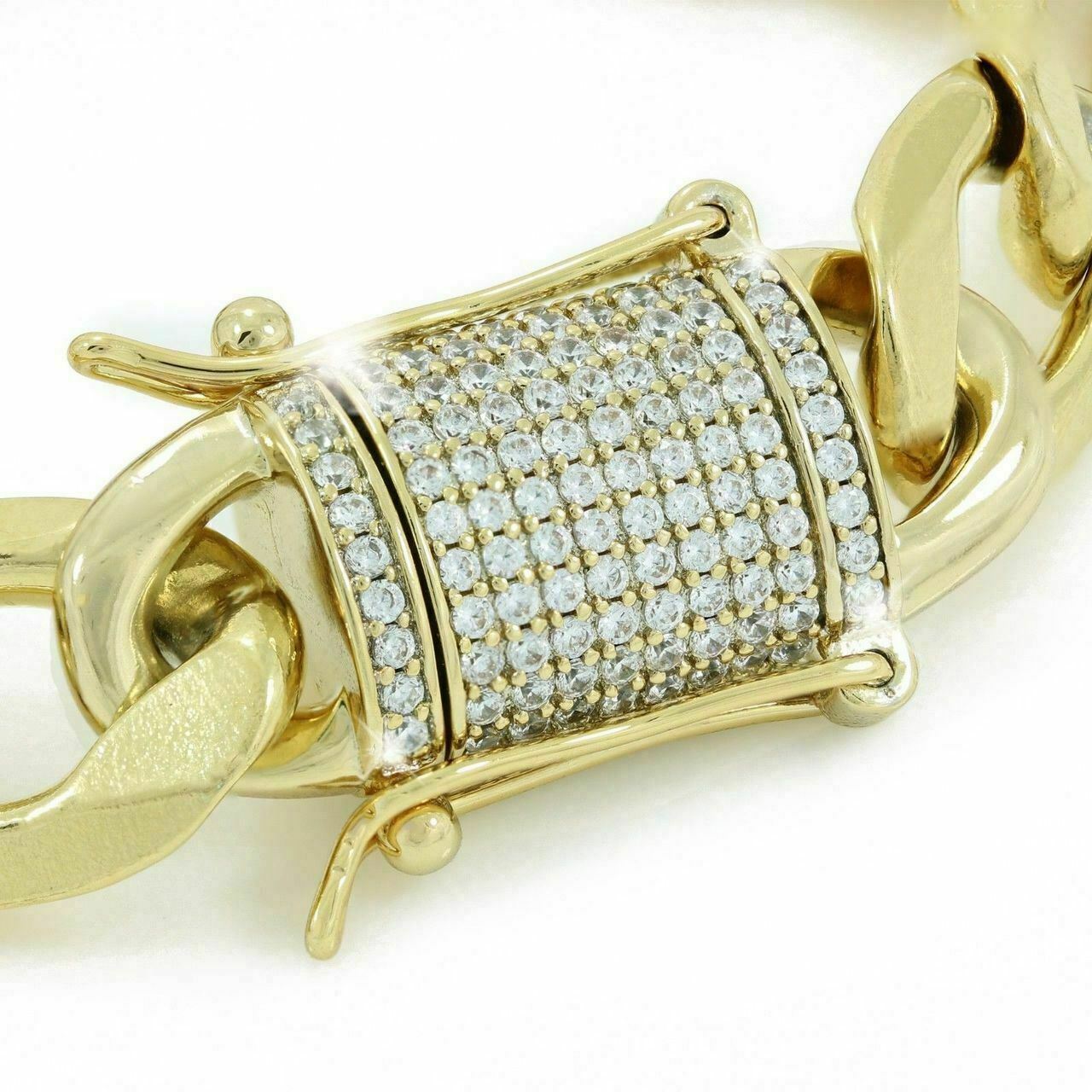 Miami Cuban Link Chain W. 1ct CZ Clasp 14k 18k Gold Plated Stainless Steel