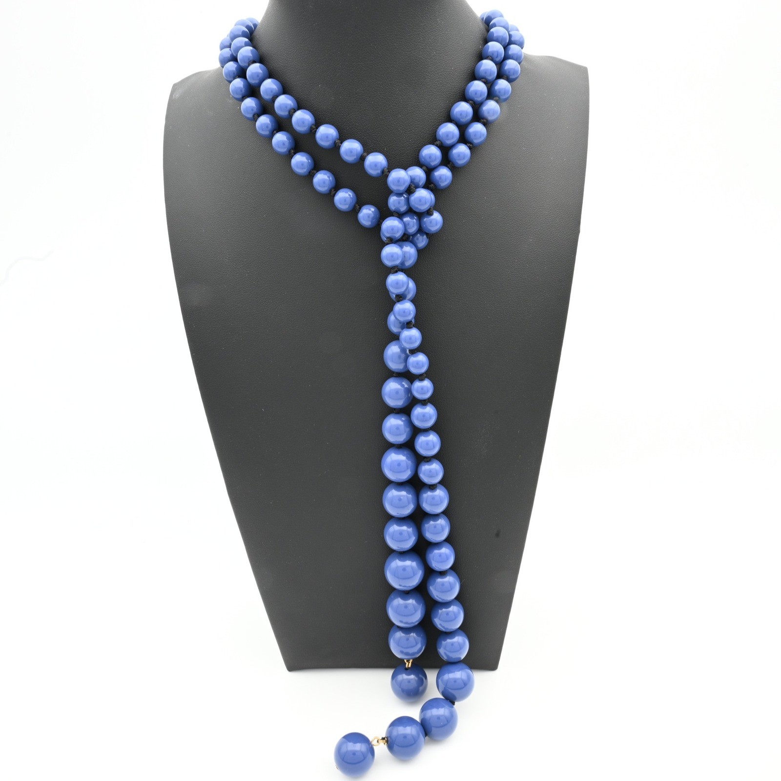 Rare Kenneth Jay Lane KJL Blue Resin Graduated Bead Lariat Necklace 52″ w/ Pouch