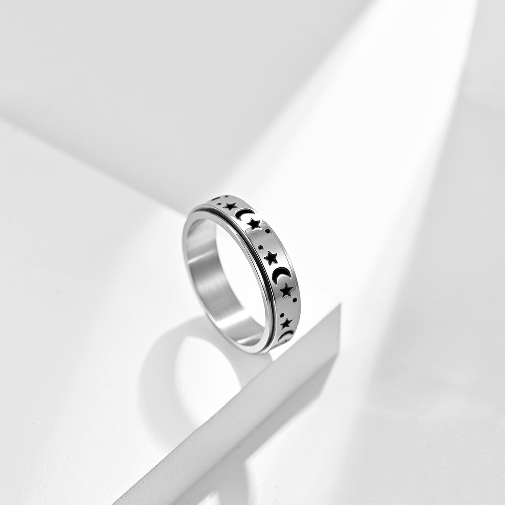 Spinner Ring for Women Men Boy Stainless Steel Decompression Anxiety Moon Star