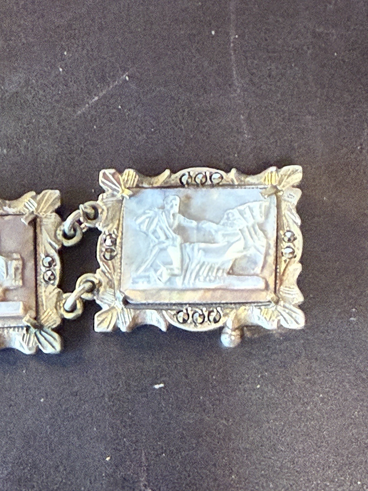 Vtg 30s 800 Silver Italy hand-Carved Cameo Bracelet 7 Greek Gods Days Week
