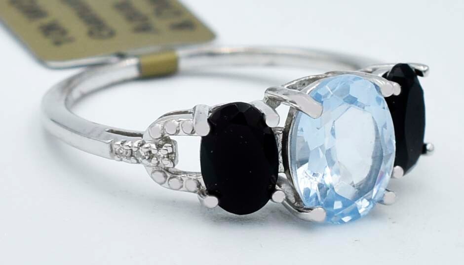 GENUINE 1.47 Cts AQUAMARINE / BLUE SAPPHIRE & DIAMOND RING 10K GOLD -NWT