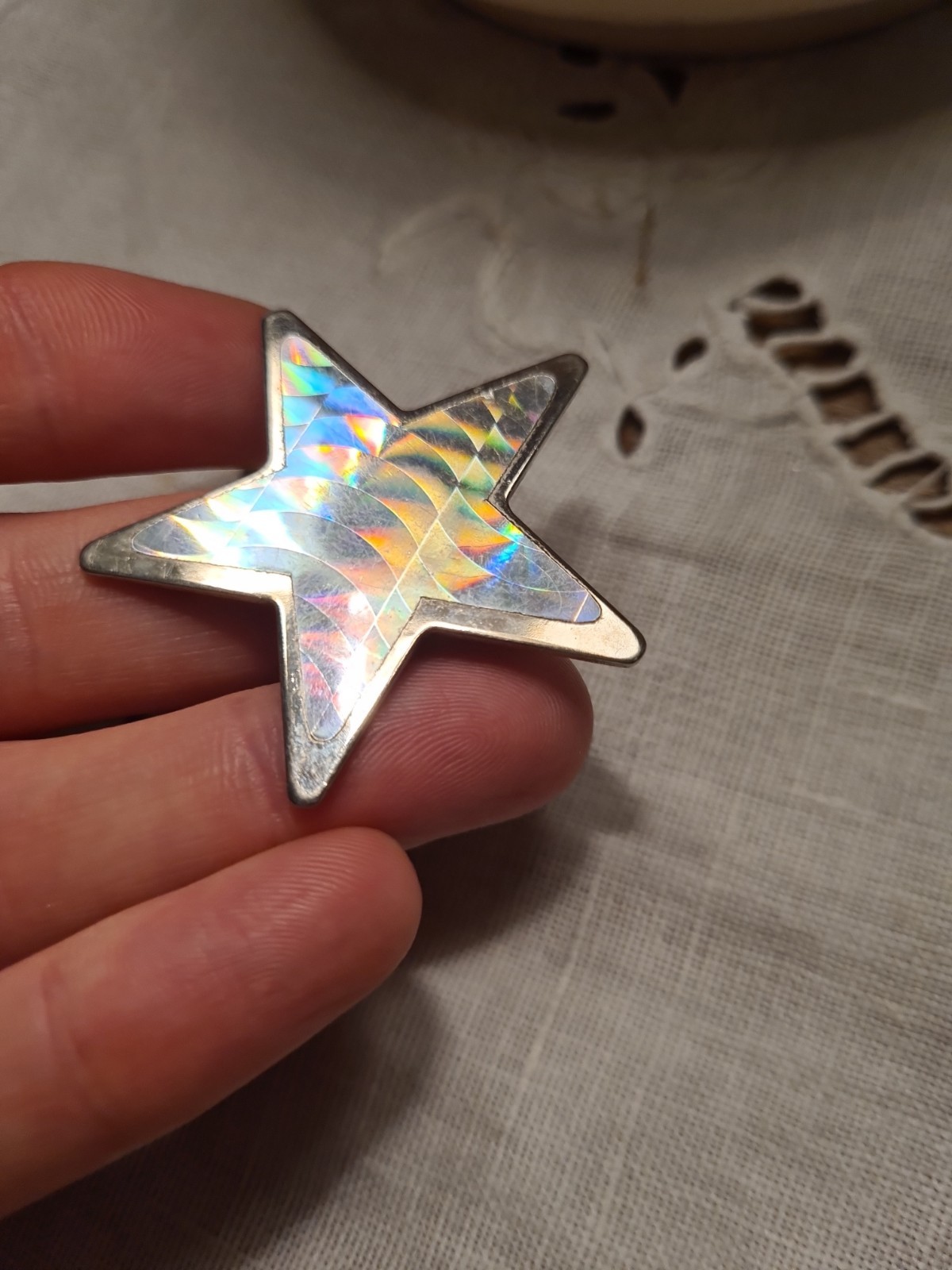 Vintage Holographic Star Brooch Made In Great Britain Iridescent Retro Pin Badge