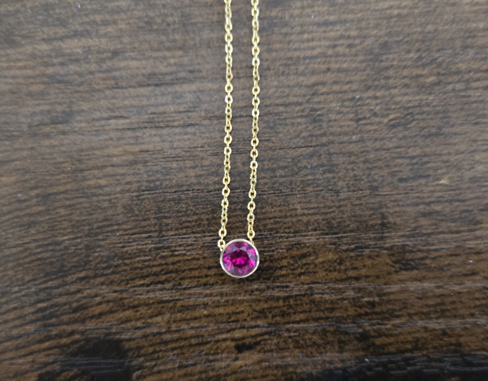 18 In. Yellow Gold Filled Round Bezel-Set Ruby Pendant Chain Necklace