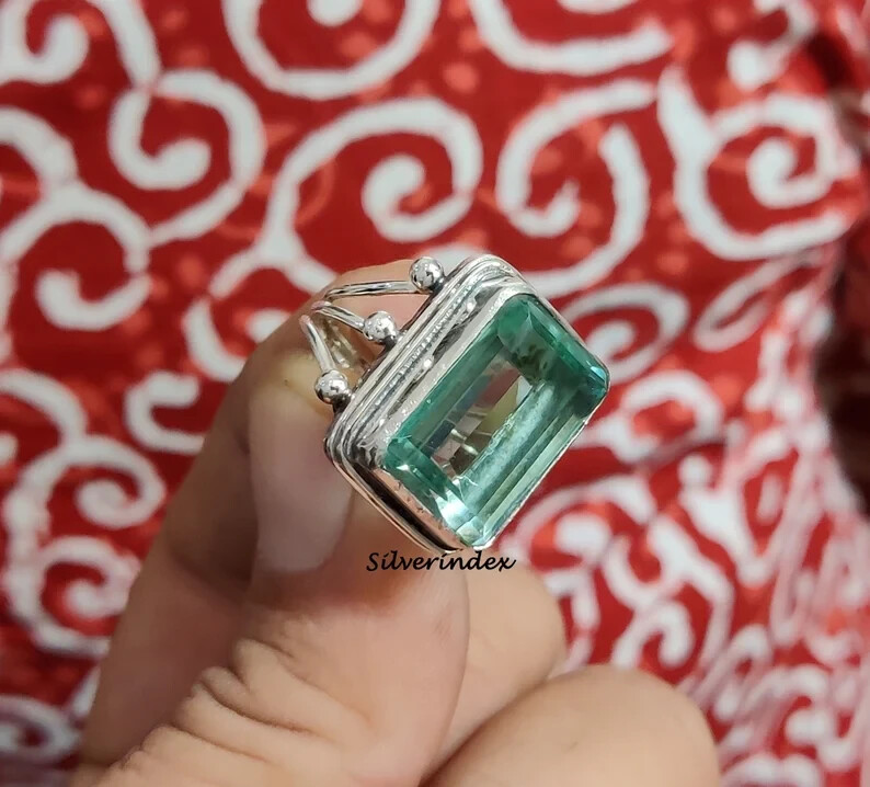 Natural Aquamarine 925 Sterling Silver Band& Statement Ring Handmade All Size