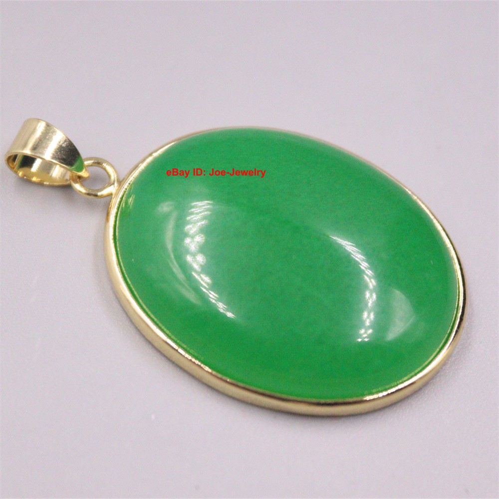 New Gold Plated Alloy With Heated Green Jade Oval Pendant 1.57inch H Best Gift