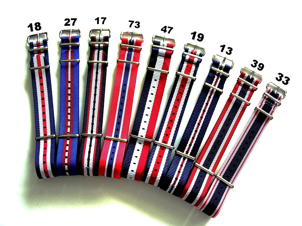 NATO G10 Red White Blue stripe watchband strap nylon Military RAF bond IW SUISSE