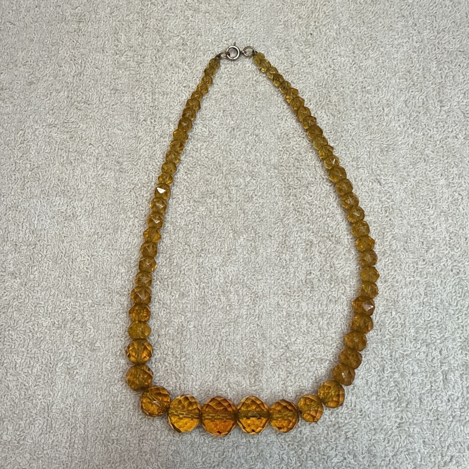 Art Deco Vintage Amber Beads Beaded Necklace Faceted 15 1/2″ -See Description