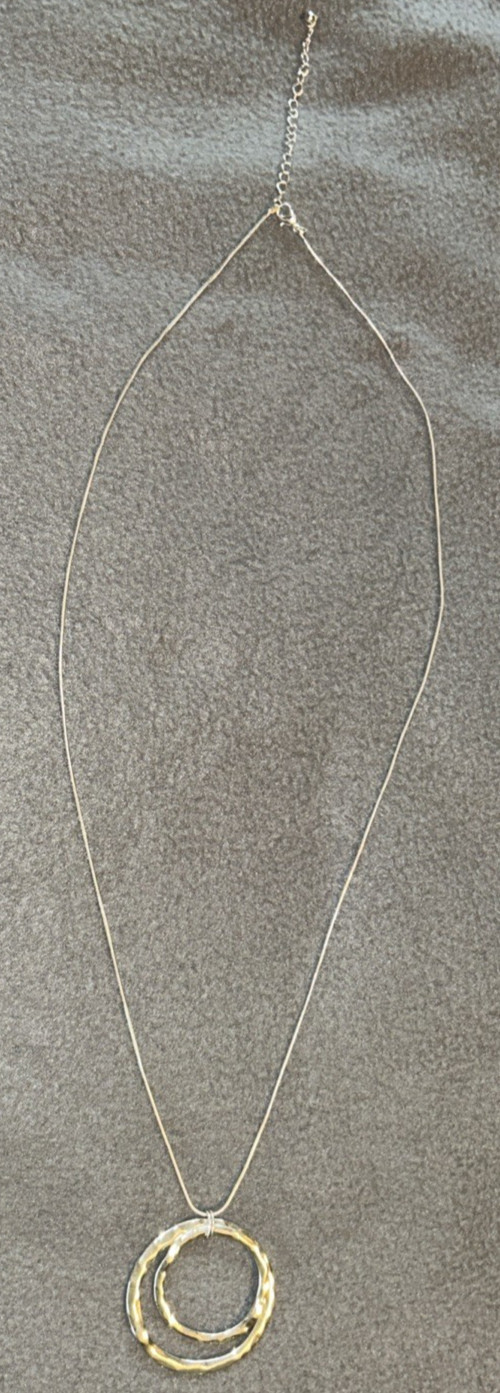 Hammered Two Circle Necklace 32”
