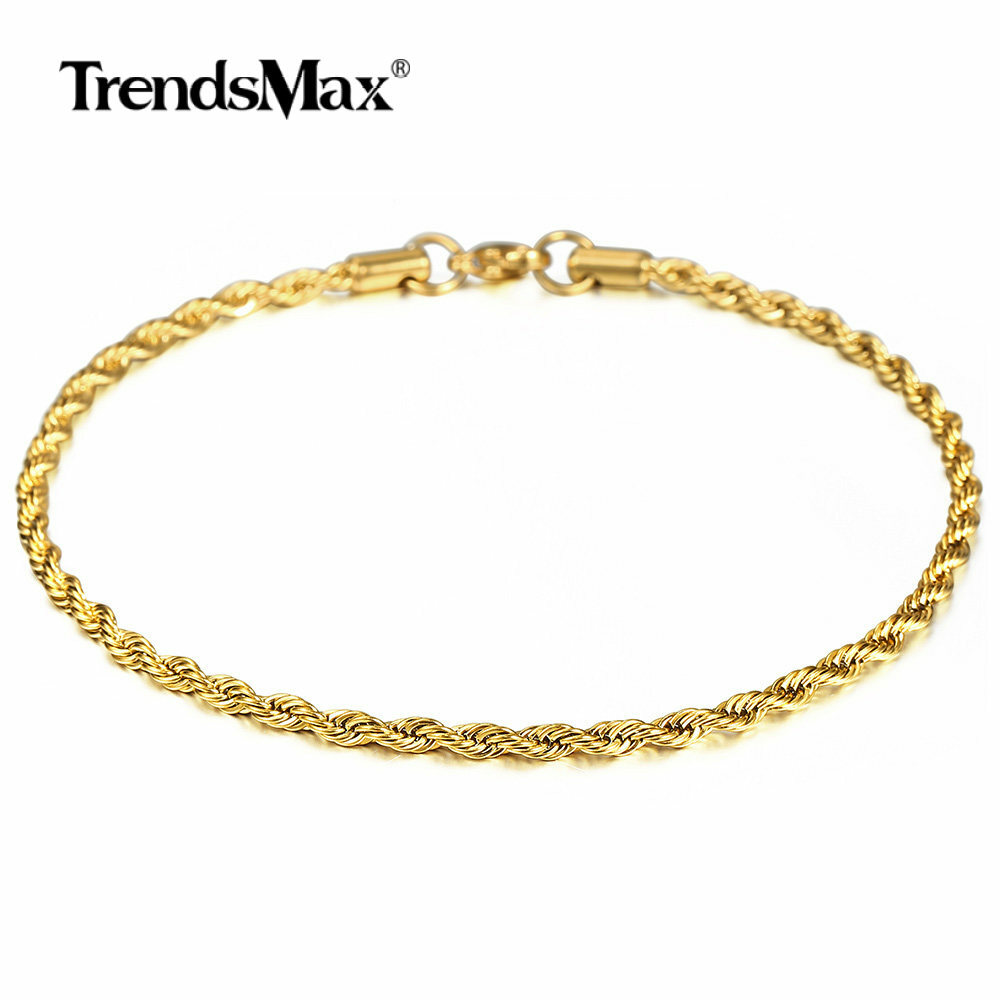 3mm Gold Plated Stainless Steel Figaro Curb Chain Anklet Bracelet Women 10″