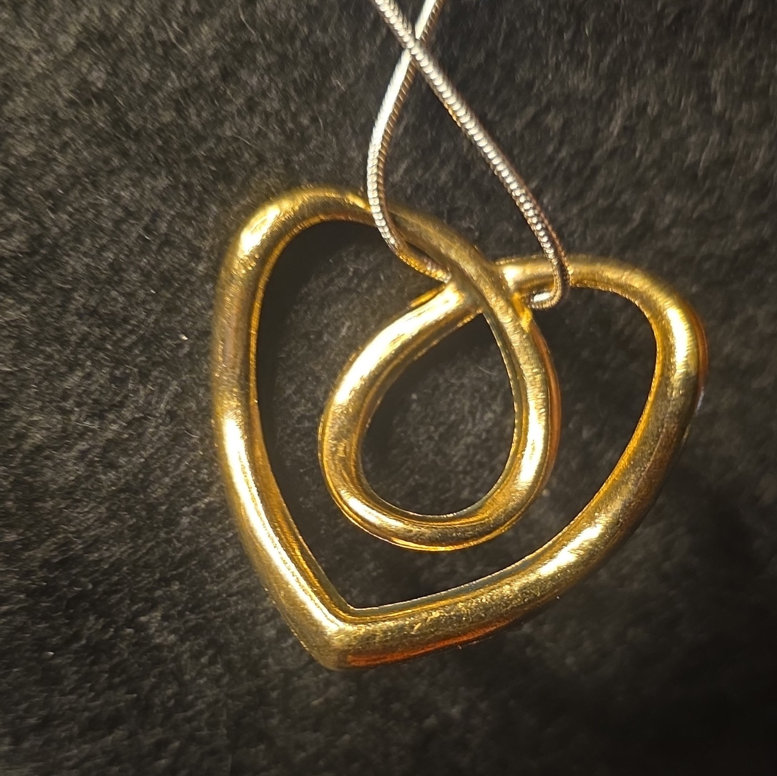 Vintage Gold Tone Rhinestone Heart Pendant Necklace 24″ 925 Sterling Silver