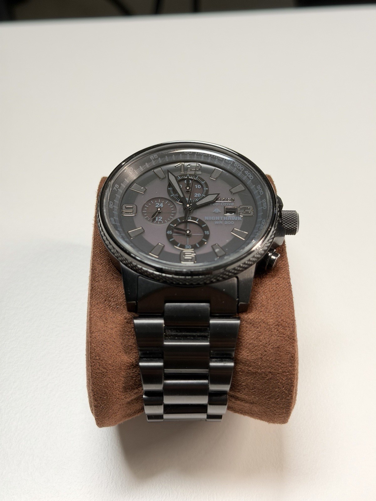 Citizen mens Eco-Drive Weekender Nighthawk Chronograph Watch In Black IP