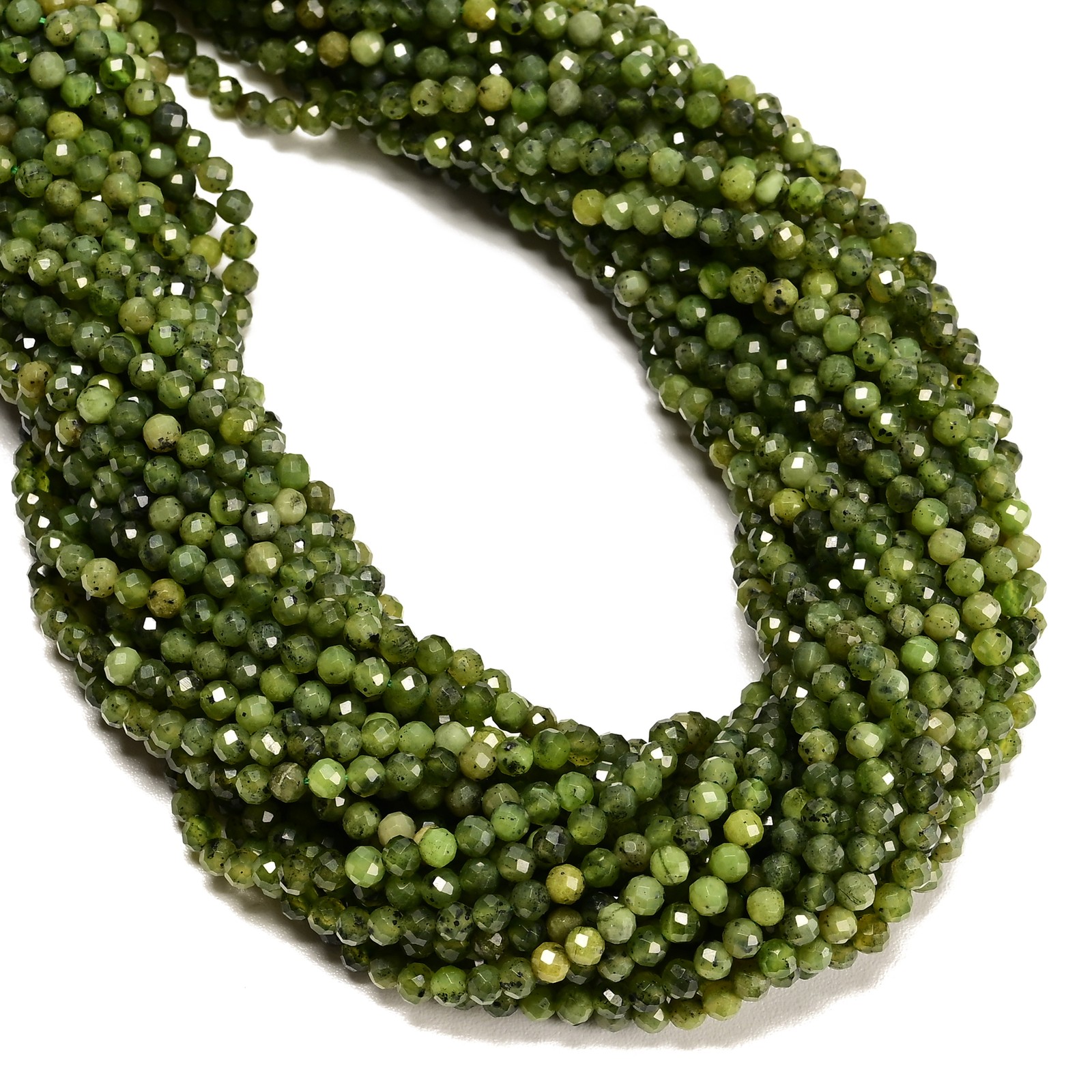 Natural Green Jade Faceted Round Beads Size 2mm 3mm 4mm 15.5” Strand
