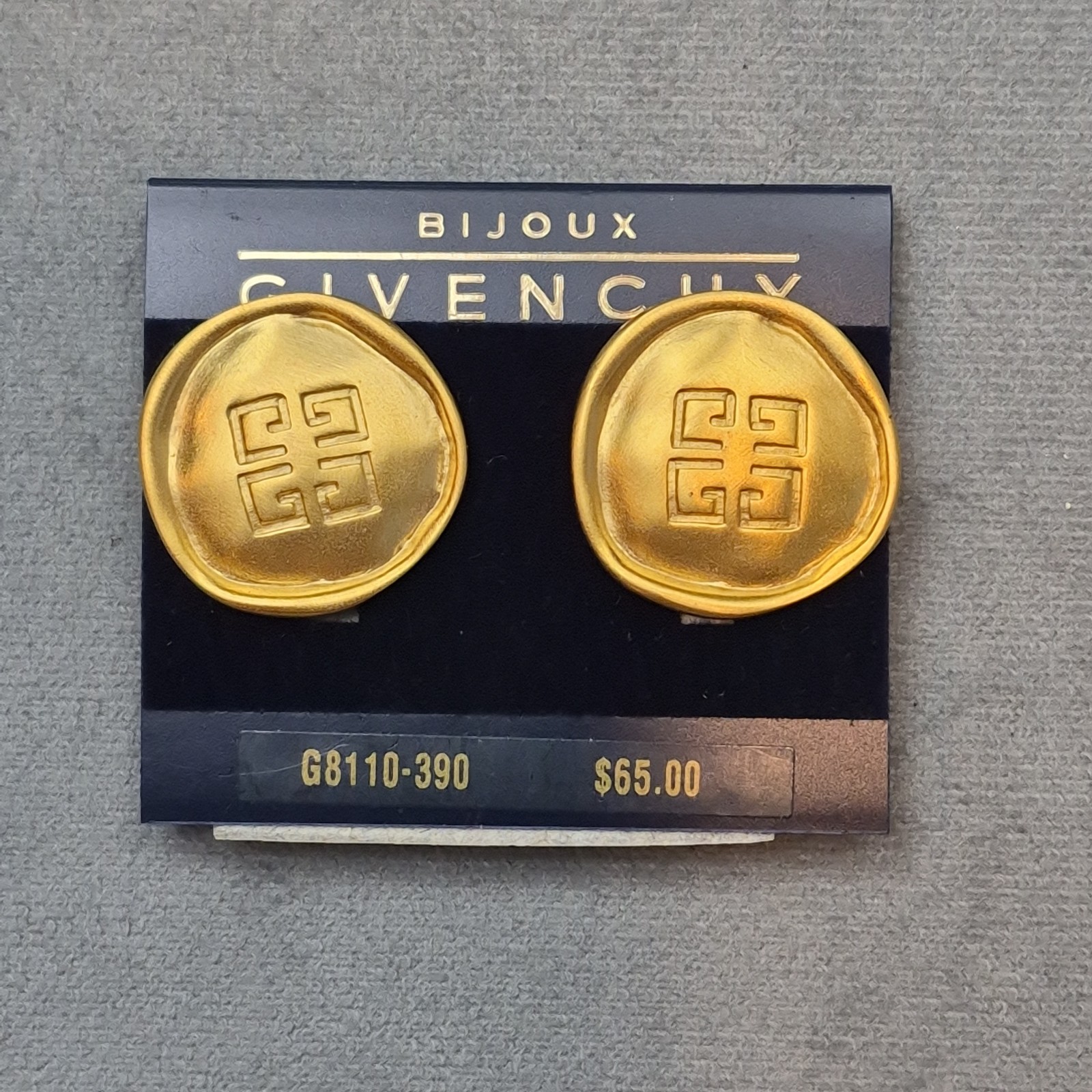 GIVENCHY Vintage Clip On Earrings 4G Logo Brushed Gold Satin Matte Chunky Signed