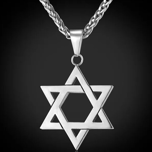 Silver Star of David Necklace Jewish Hexagram Pendant Stainless Steel Unisex