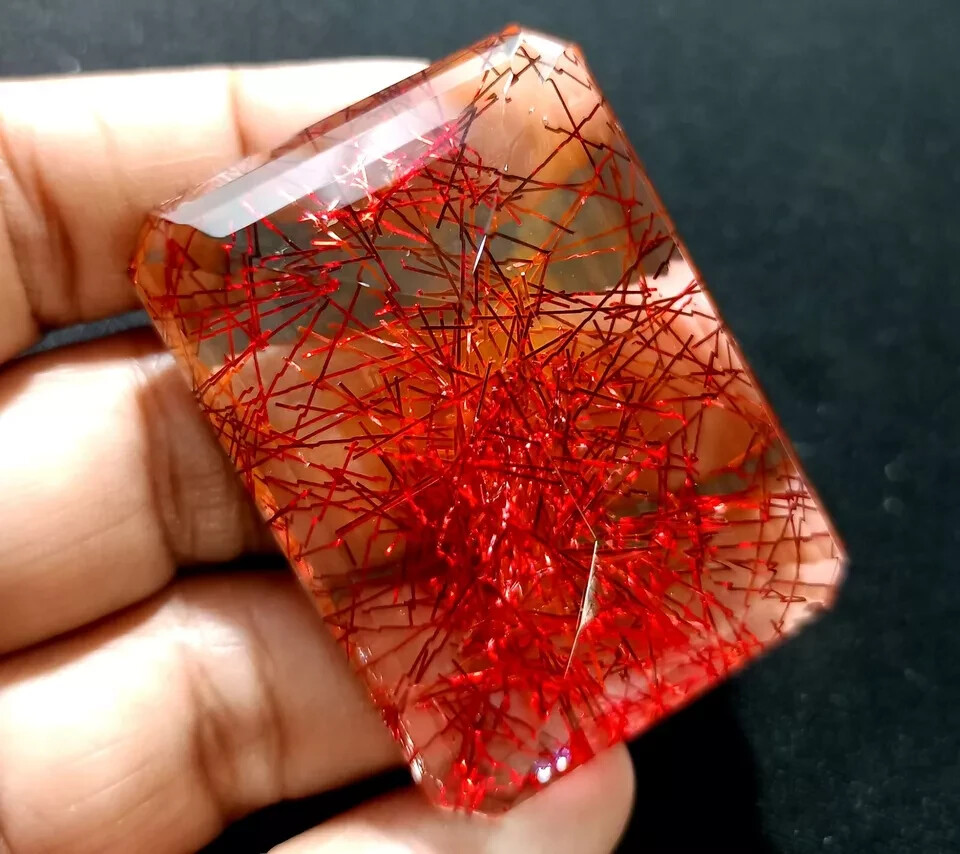 Natural Red Rutilated Quartz 218.20 Ct EMERALD Cut EGL Certified Loose Gemstone