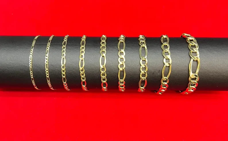10K Yellow Gold Hollow Figaro Bracelet Real Gold Chain Unisex Jewelry 2mm-6.5mm