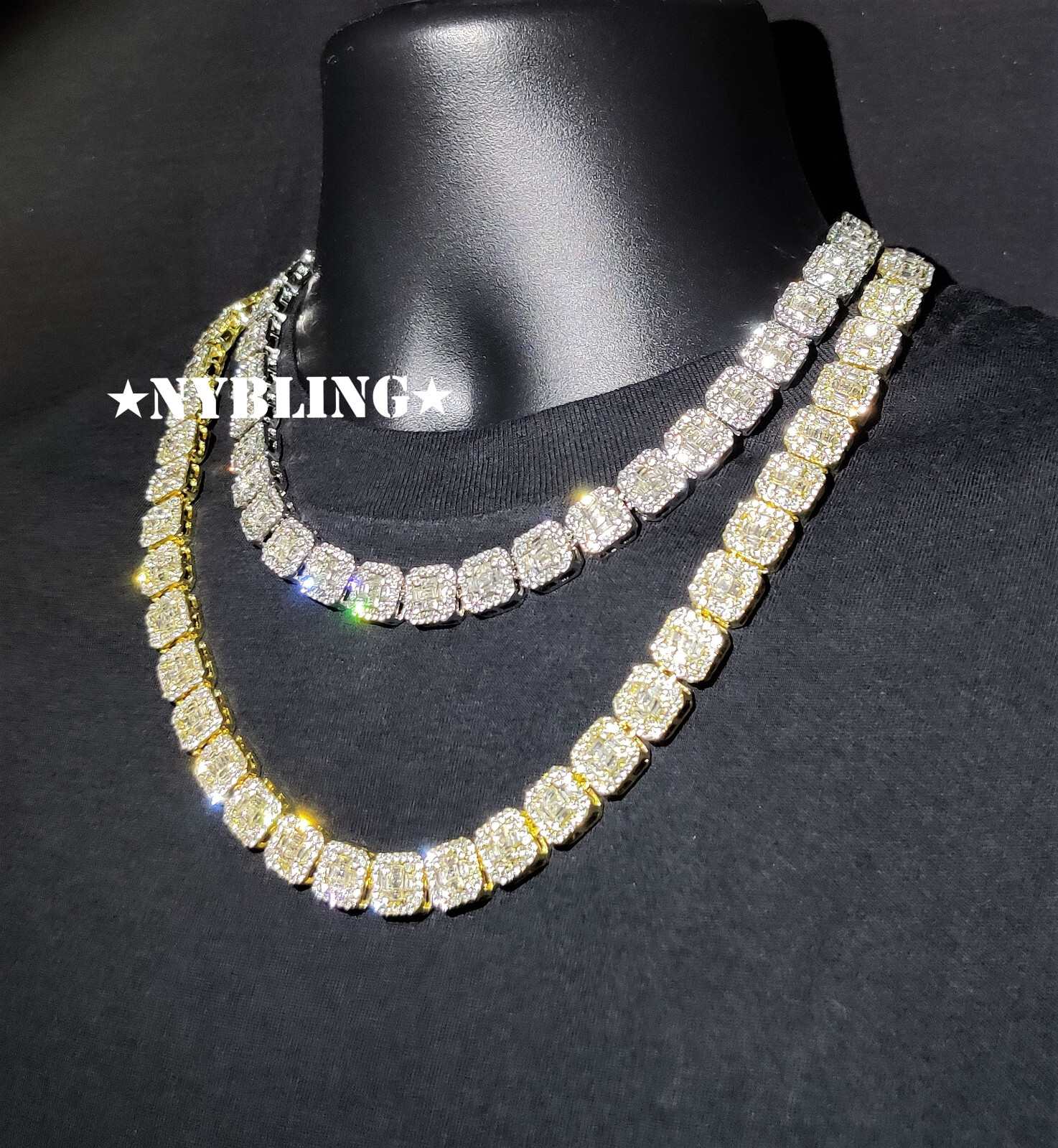 18″ or 20″ Iced Baguette Tennis Chain Choker Necklace Plated CZ Hip Hop Jewelry