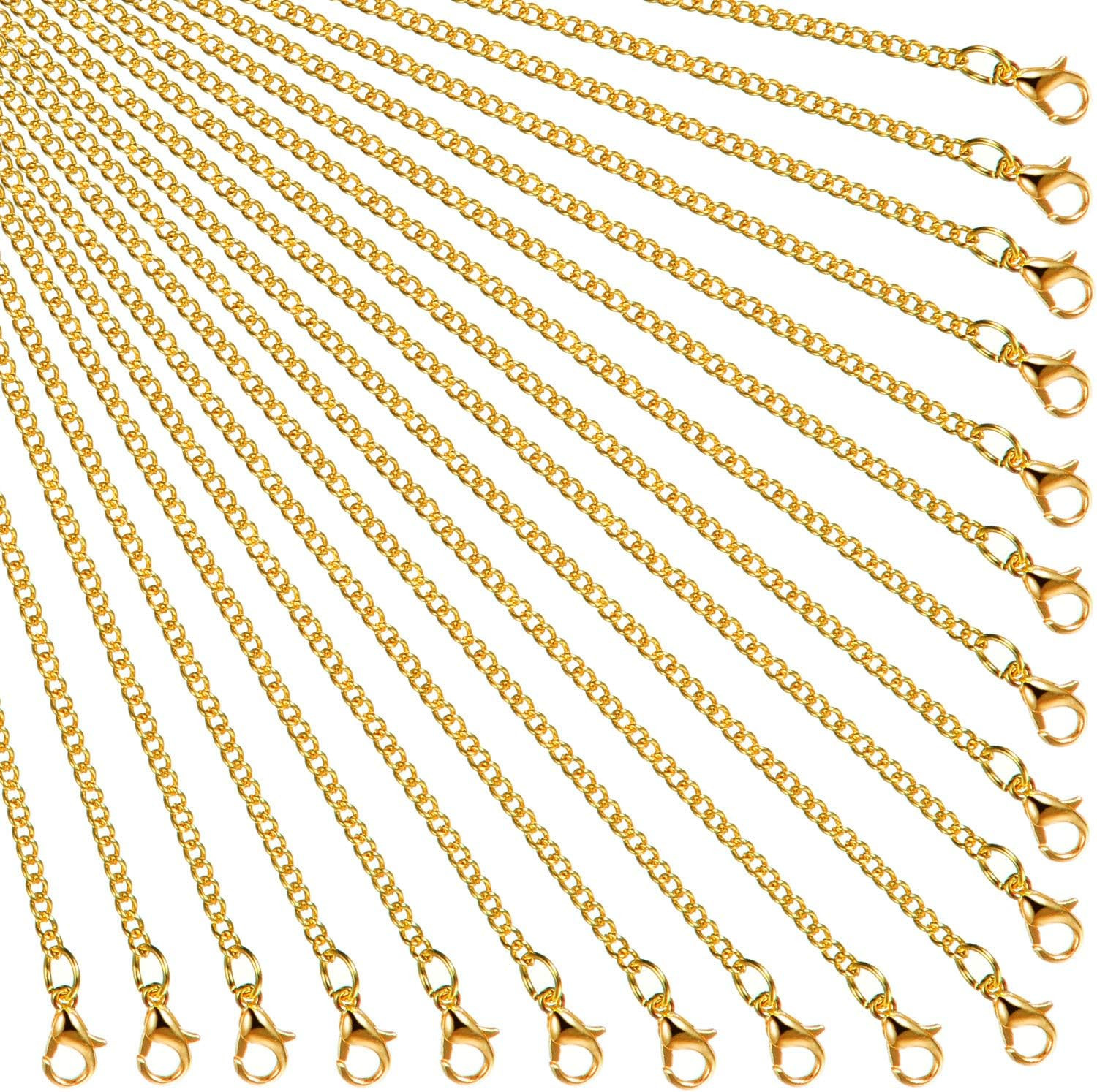 24 Pack Gold Plated Necklace Chain for Women Bulk 16-26 Inch 2 Mm Gold Plated DI