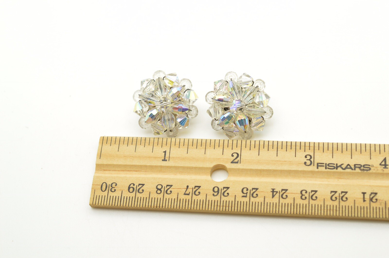 Vintage Unsigned Beaded Rhinestone Clip-On Earrings Wired Very Good!