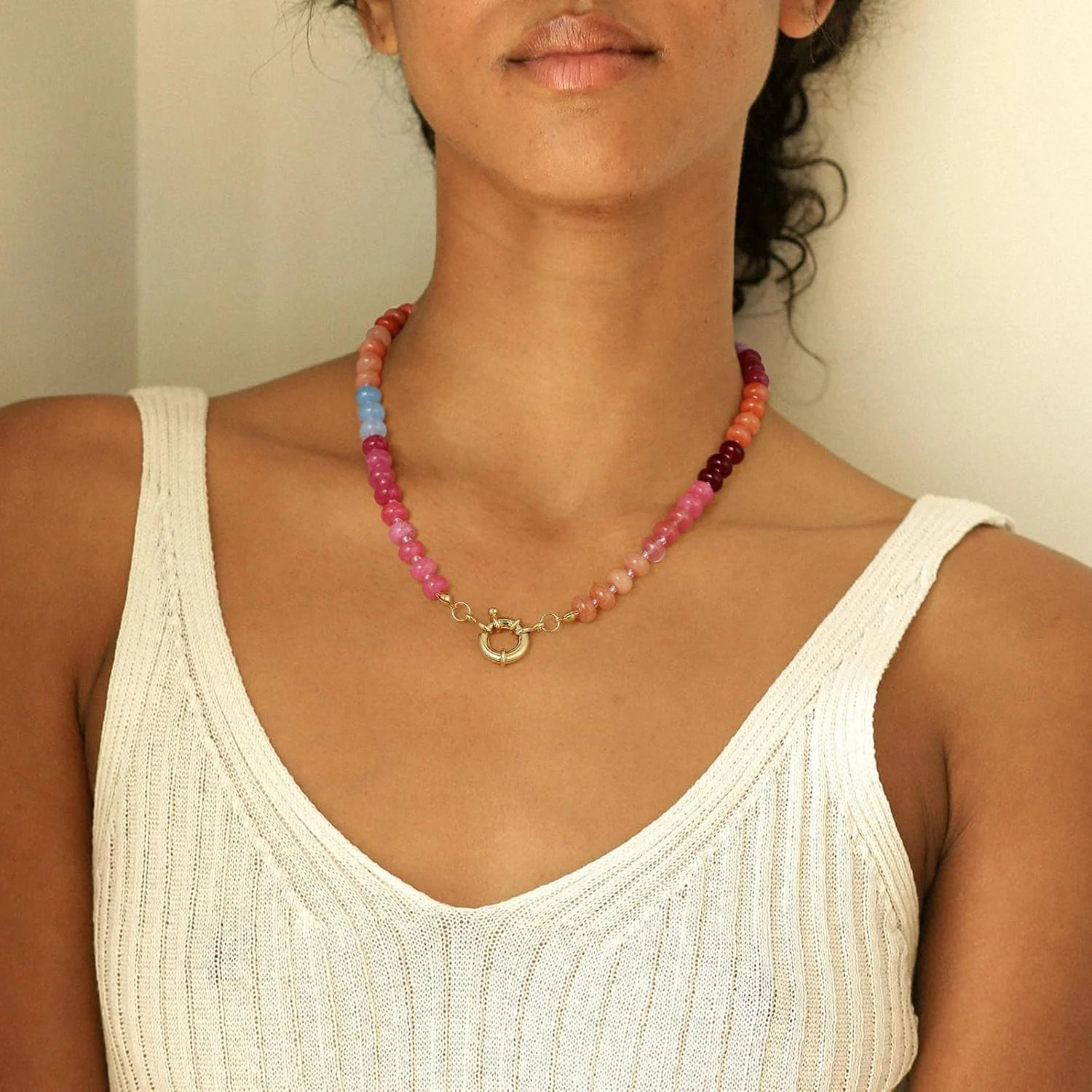 KELORIS PATH Beaded Gemstone Necklaces for Women, Boho Colorful Bead Choker Neck