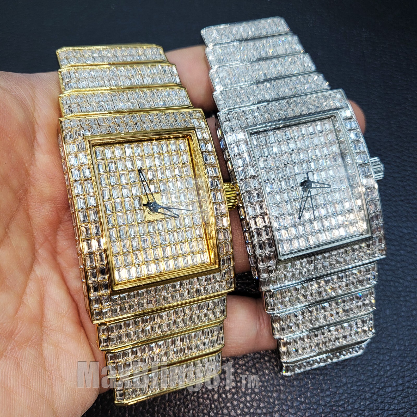 Men Watch Full Iced Baguette Simulated Diamond Luxury Hip Hop Metal Analog