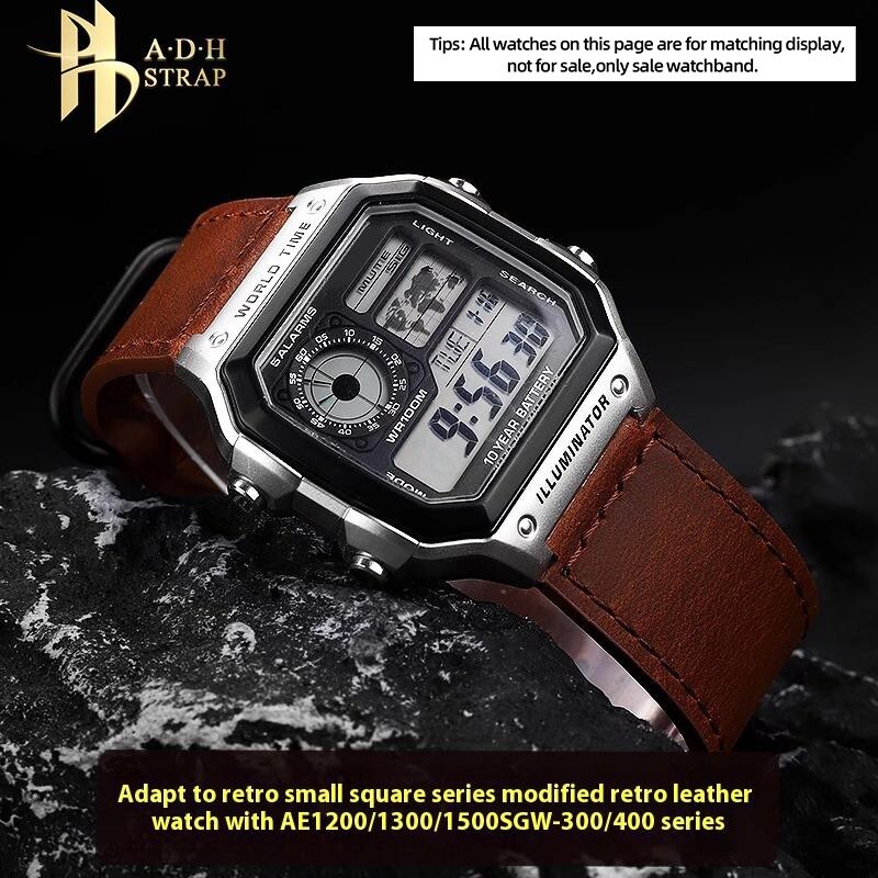 For Casio AE-1200 AE-1300 AE-1500 Retro Frosted Cowhide Strap Convex interface