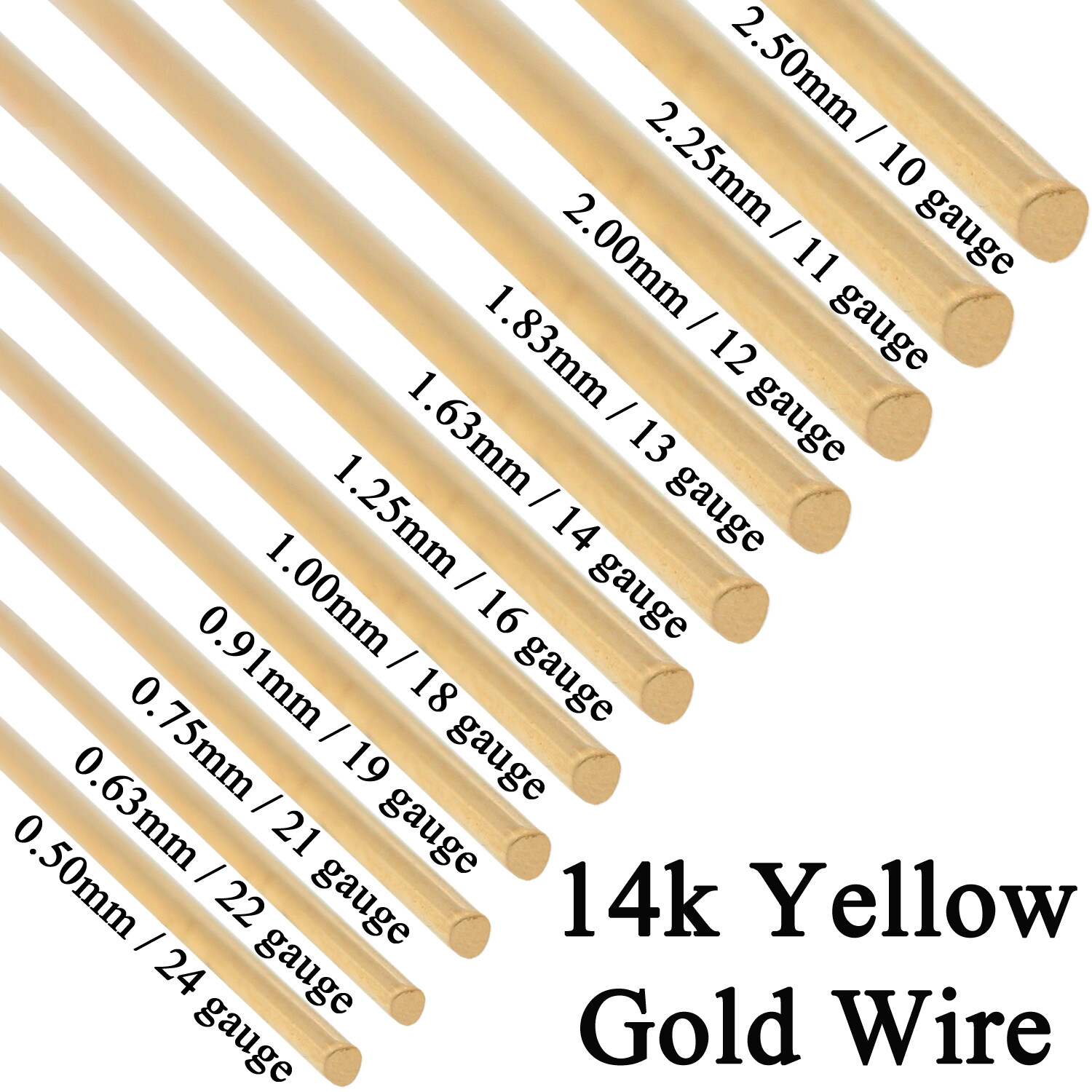 14K Solid Yellow Gold Round Wire Half Hard 1 Inch 10ga – 24 Gauge 0.5mm – 2.5mm