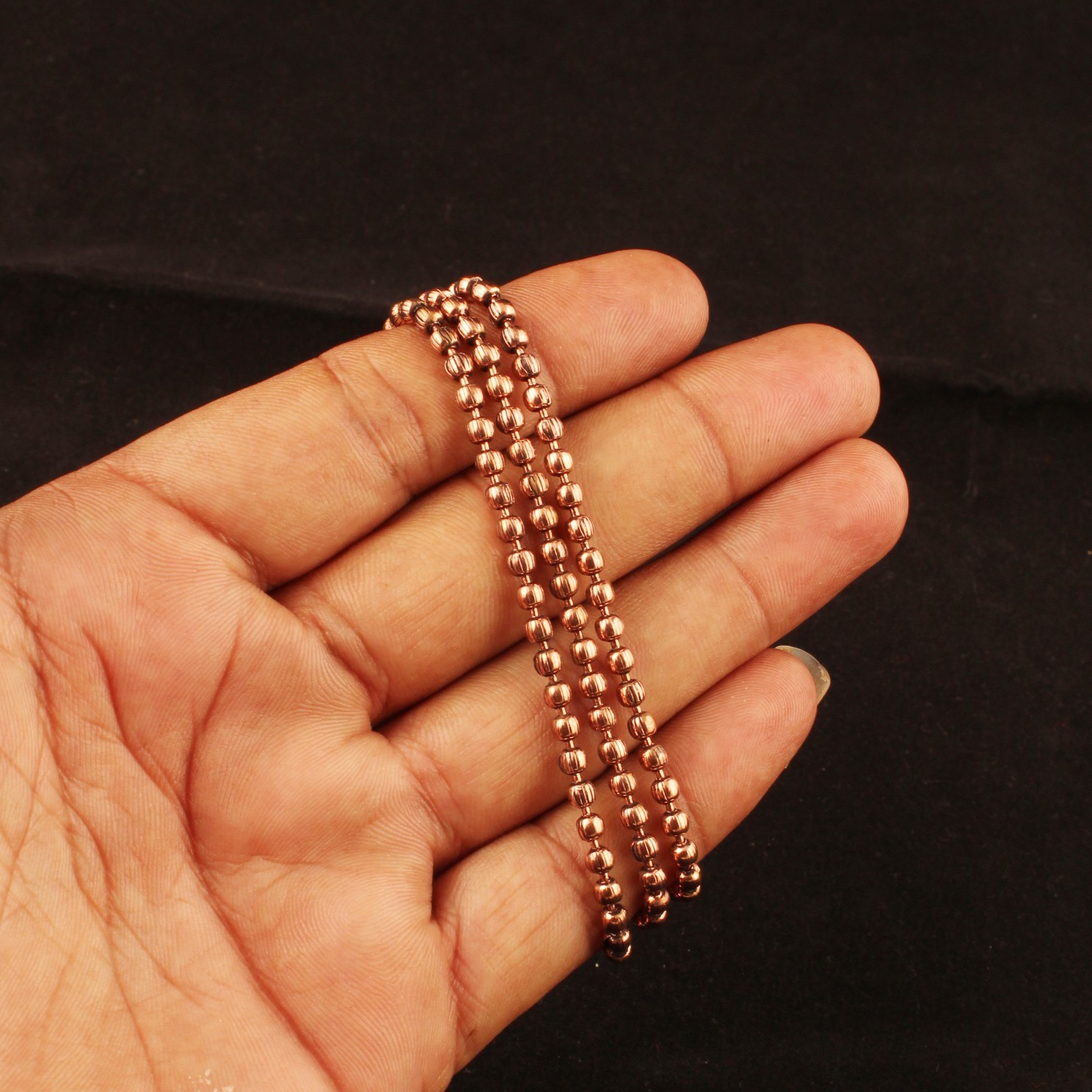 Pure Copper Beaded Chain Necklace for Women & Men, Handmade Round Bead Chain