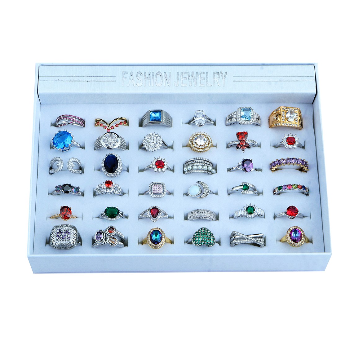50PCS Wholesale Colorful Crystal Mixed Rings Bulk Finger Band Ring Jewelry Lot