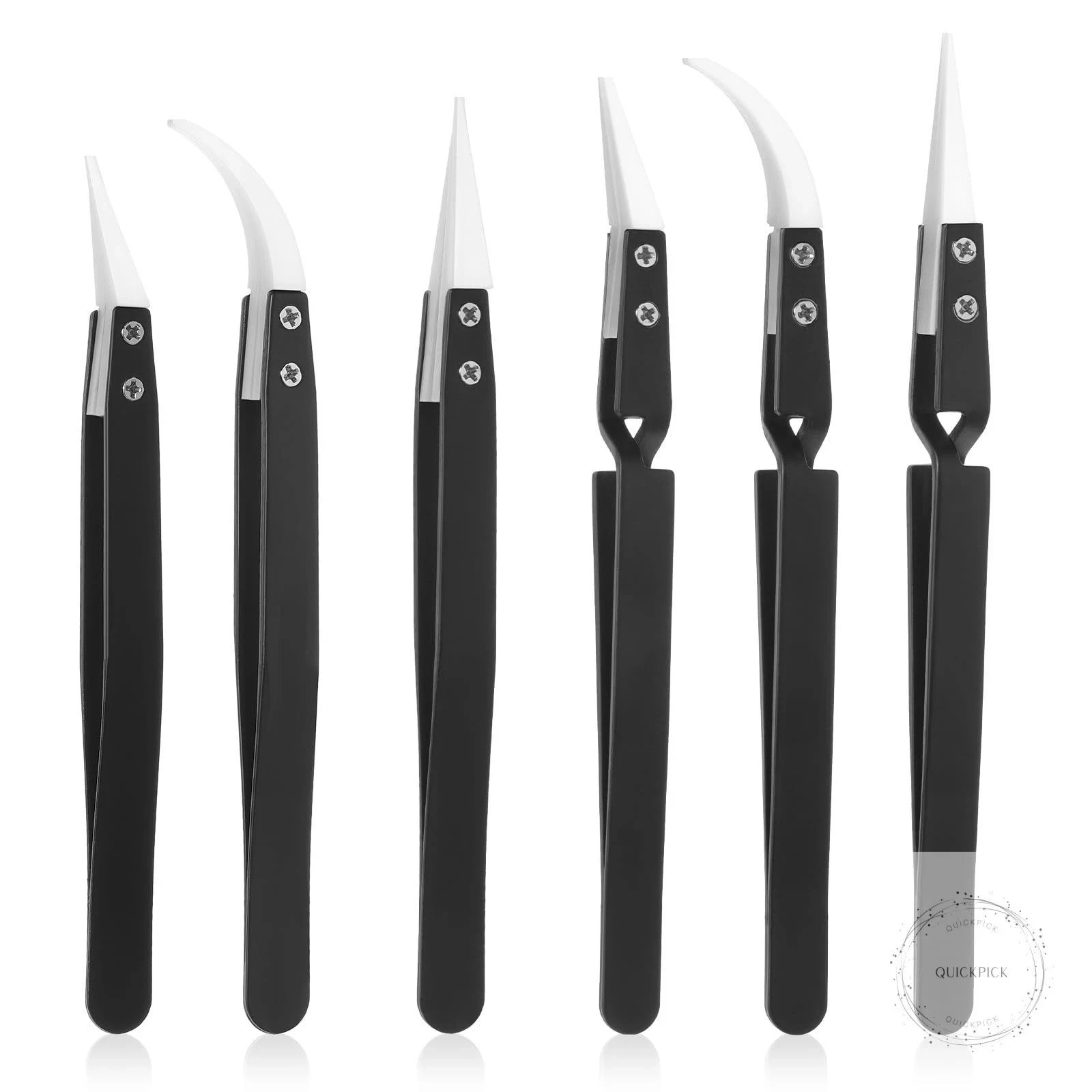 6 Pcs Precision Reverse Ceramic Tweezers Black Non-Conductive Solder Tweezer