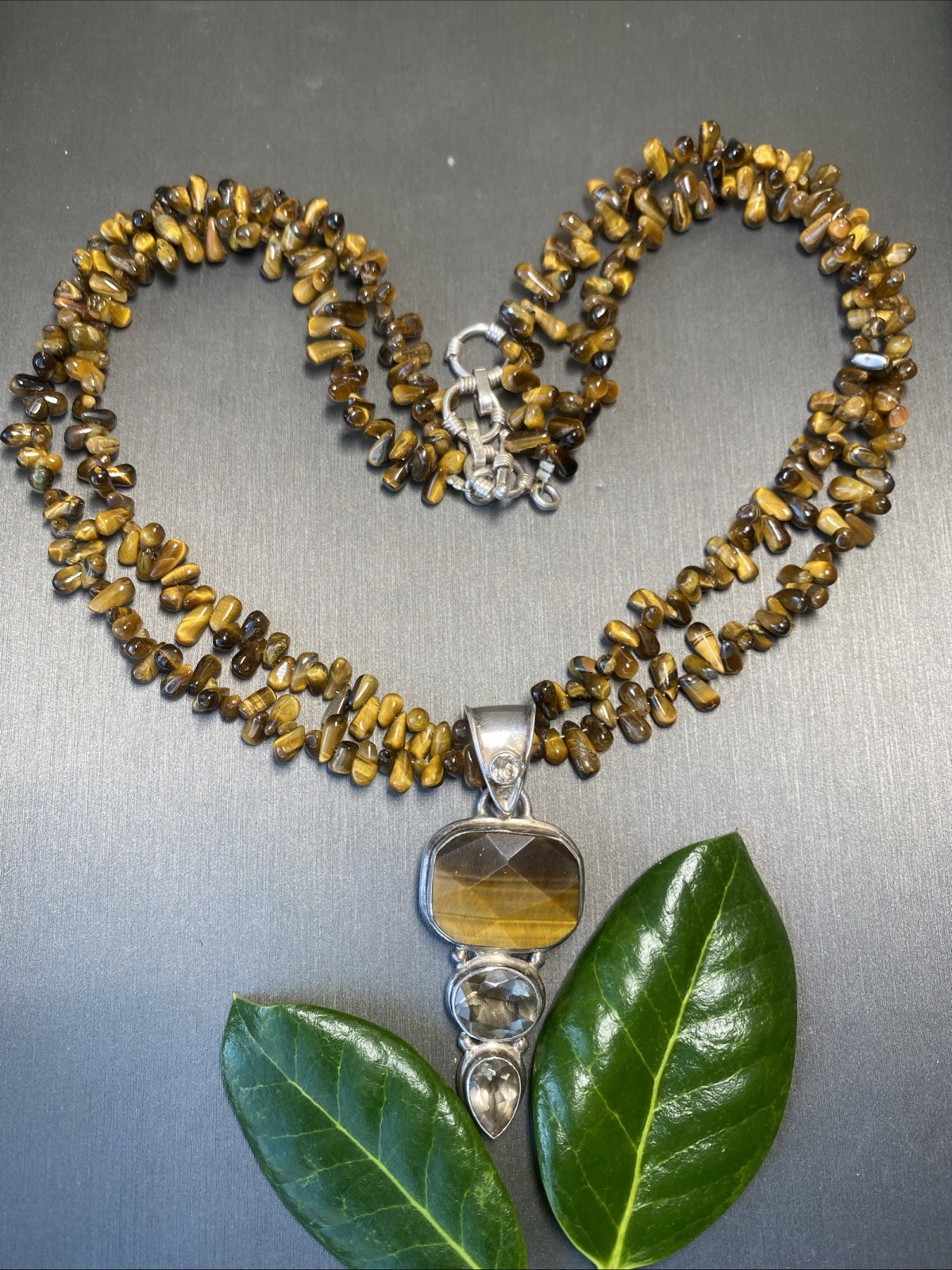 Vintage Tigers Eye Beaded Choker Pendant Necklace Estate Fine Jewelry Pre-Owned