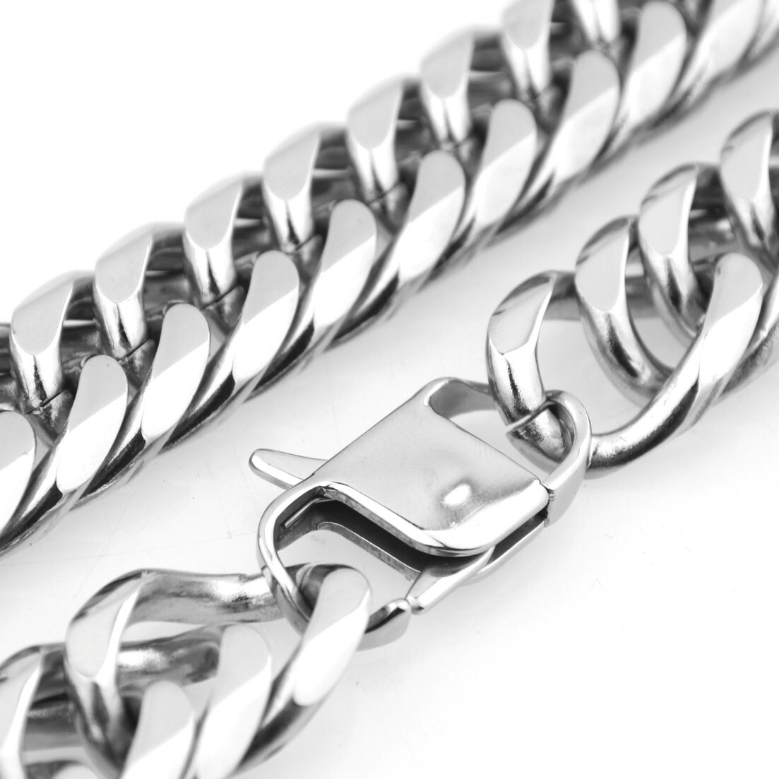 Heavy 19/21mm Silver Cut Curb Cuban Link Men Chain 316L Stainless Steel Necklace