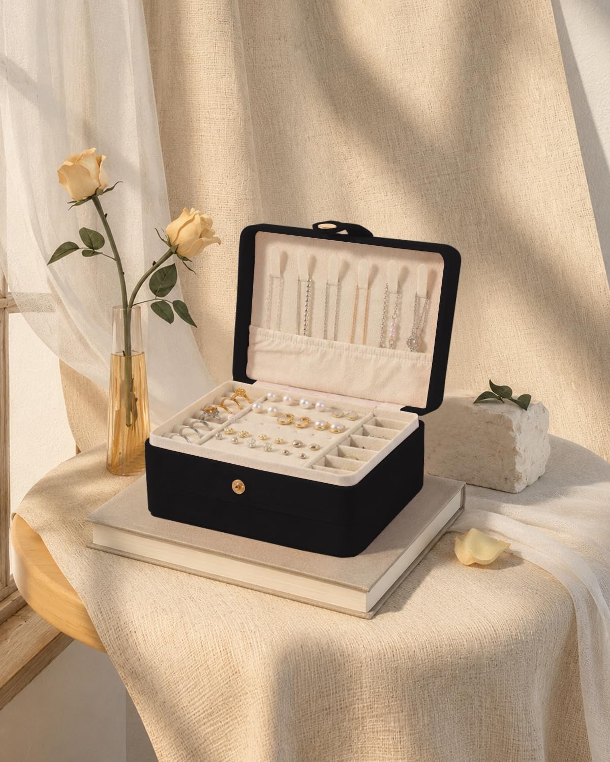 torbers Jewelry Box Organizer 2-Layer Black Organizers Velvet