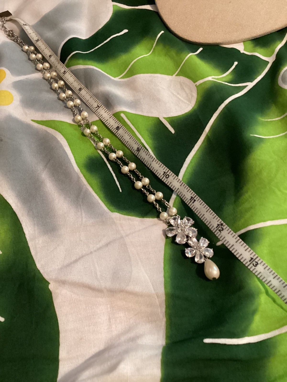 Carolee Bridal Faux Pearl Silver Tone Chain Rhinestone Pendant Drop Necklace