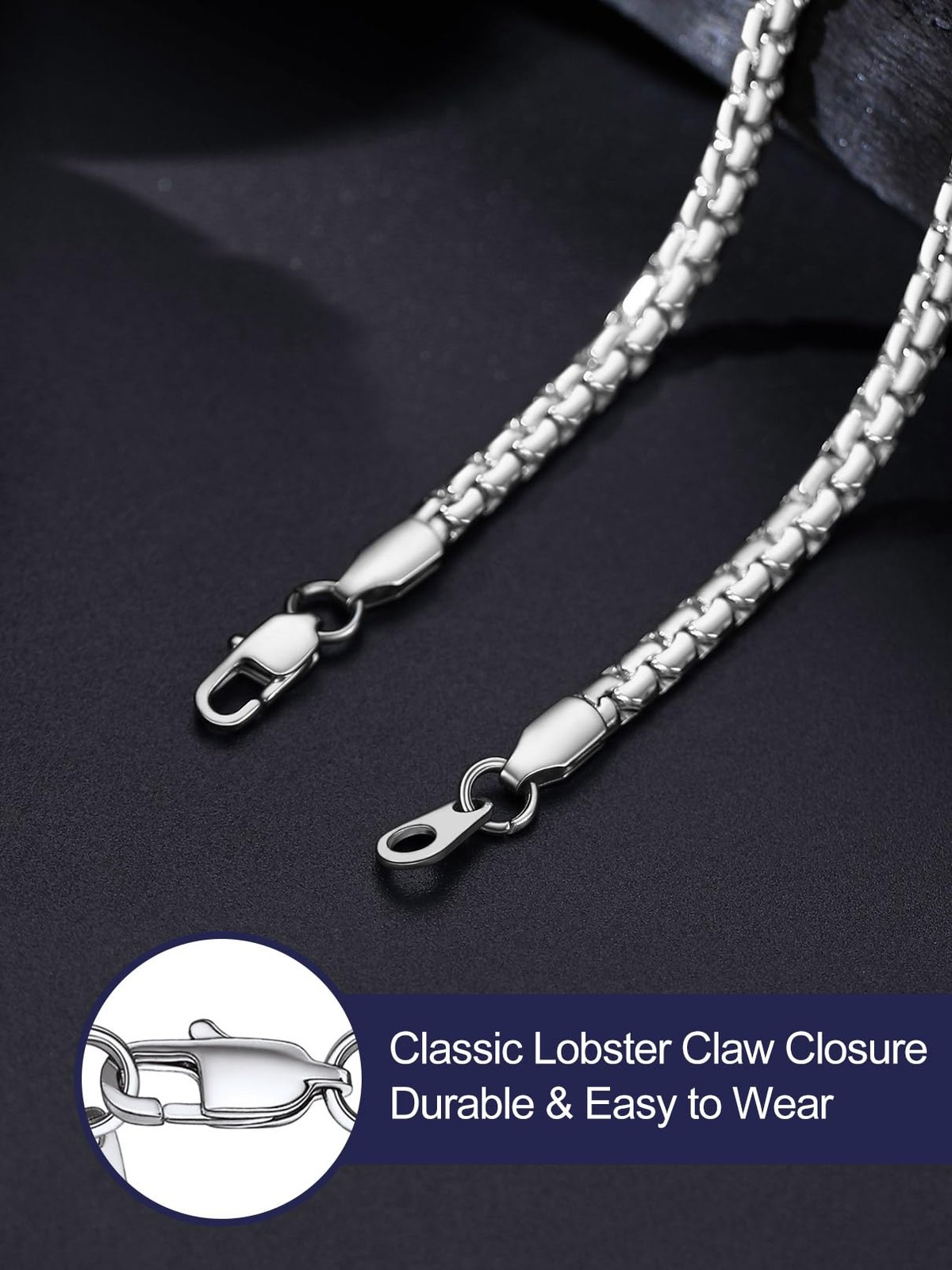 Mens Chain Necklace 24 Inch 4MM Cable Rope Chains Stainless Steel Silver Fash…