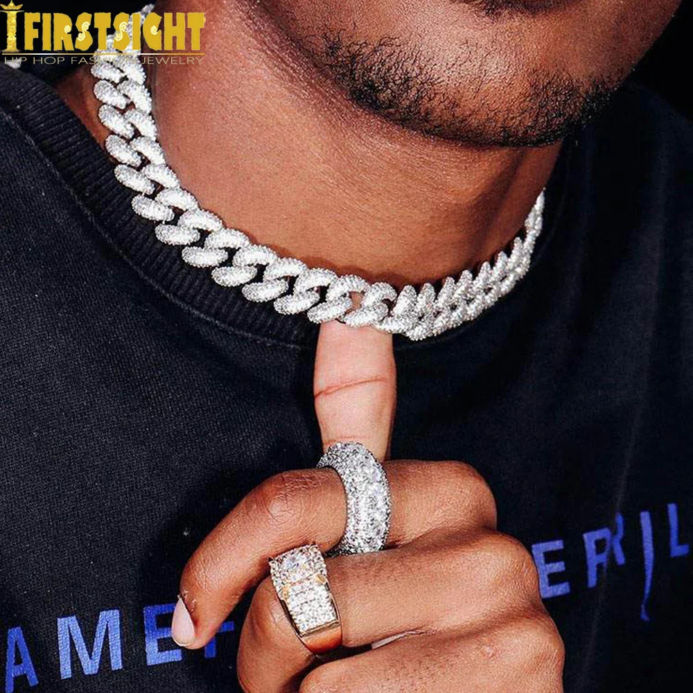 Men’s Iced Cuban Link Chain Necklace 15 mm Silver Tone