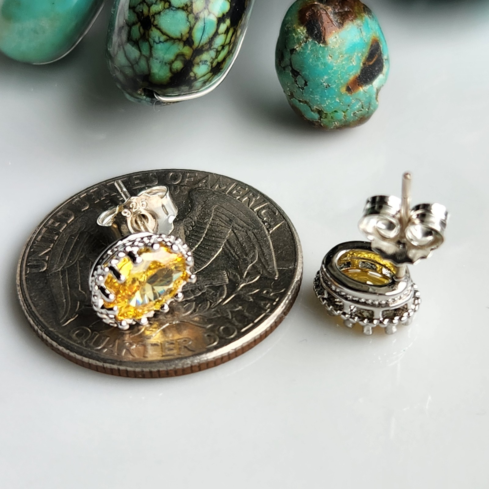 925 Sterling Silver 2CT Oval Citrine 3/8” Earrings Gemstone
