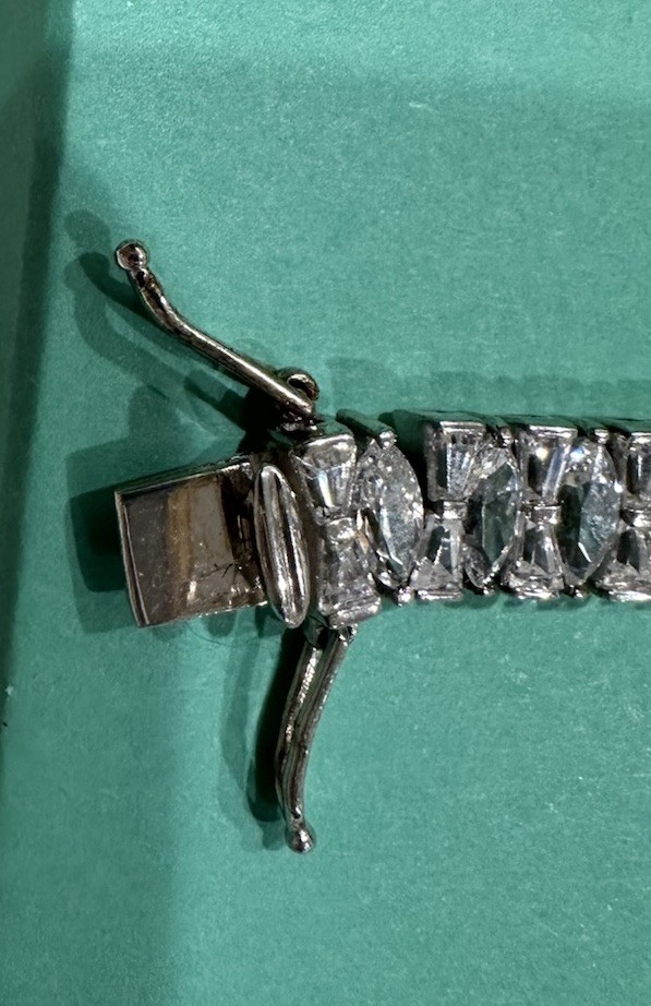 FE 925 Sterling Silver Tennis Bracelet Marquise & Tapered Baguette Stones 7.5”