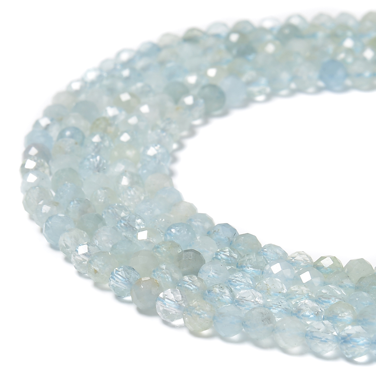 Natural Translucent Aquamarine Faceted Round Beads Size 2mm 3mm 4mm 15.5” Strd