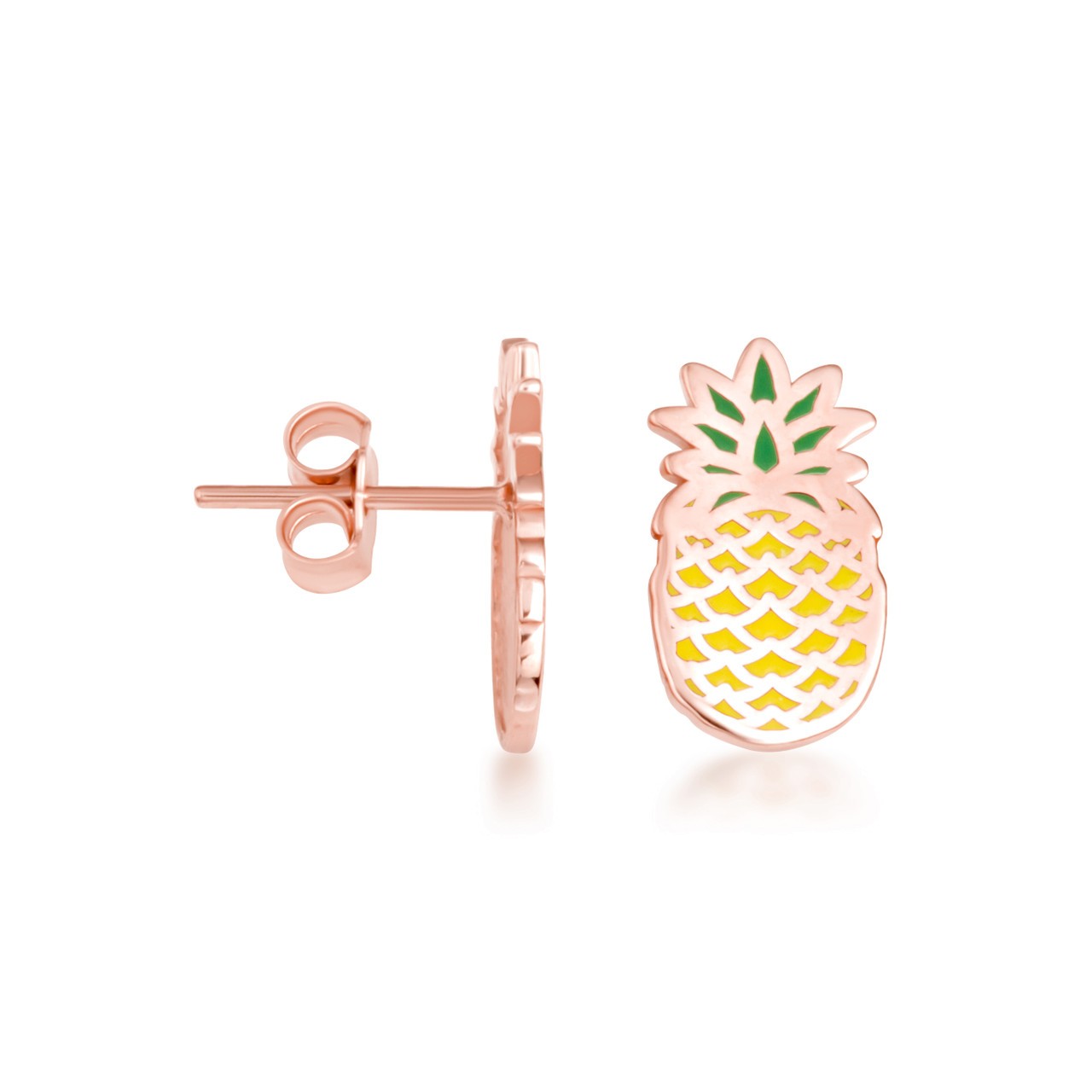 Gold Enamel Pineapple Fruit Stud Earrings (Available in Yellow/Rose/White Gold)
