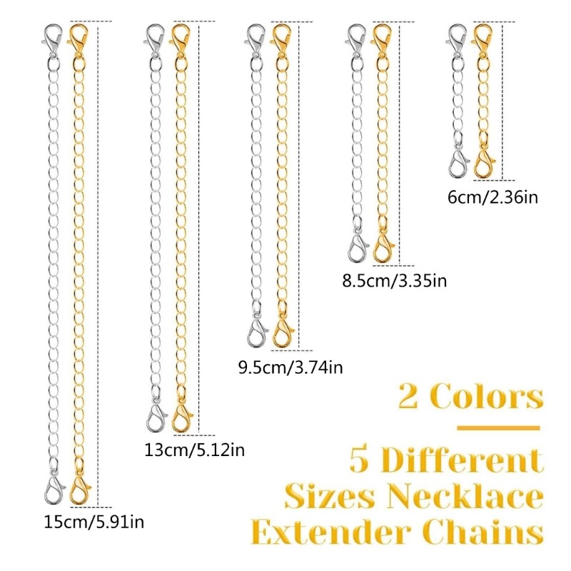 10Pcs/set Necklace Extender Gold Silver Chain Extenders Jewelry Delicate Choker