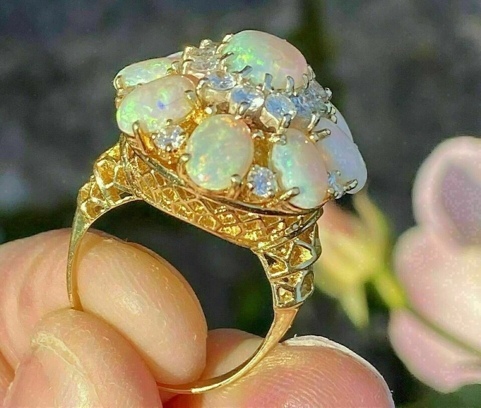 4.50Ct Oval Cut Fire Opal Halo & Diamond Engagement Ring 14k Yellow Gold Finish