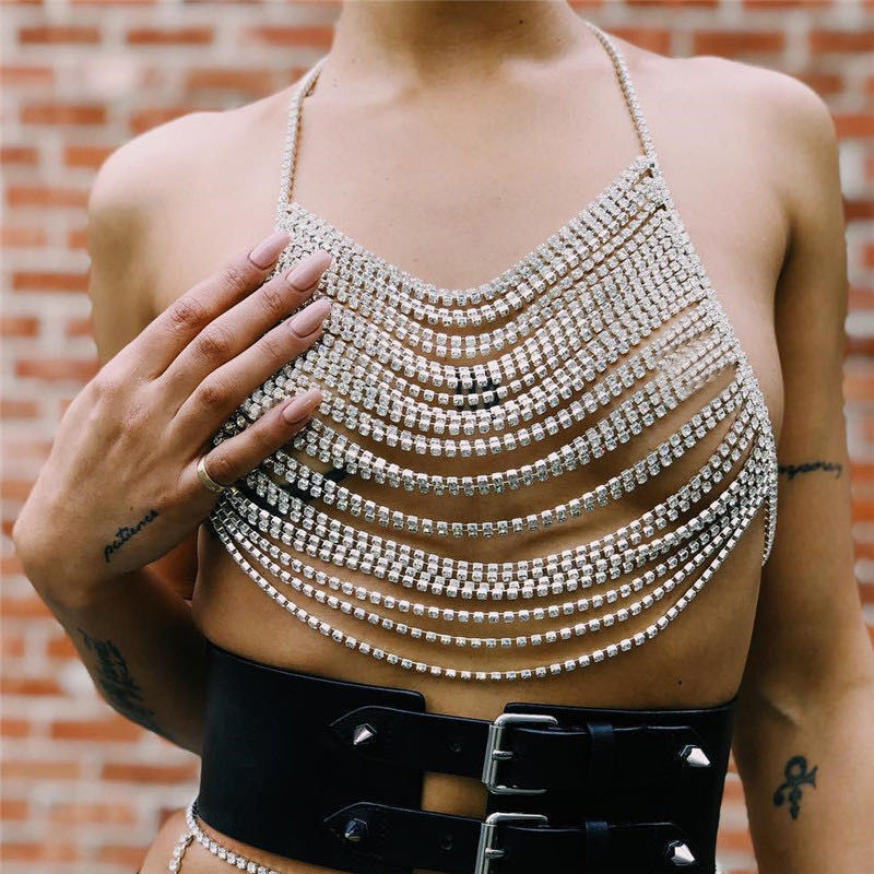 Bust Chain Accessories Shiny Full Diamond Bra Panties Bikini Body Chain Set