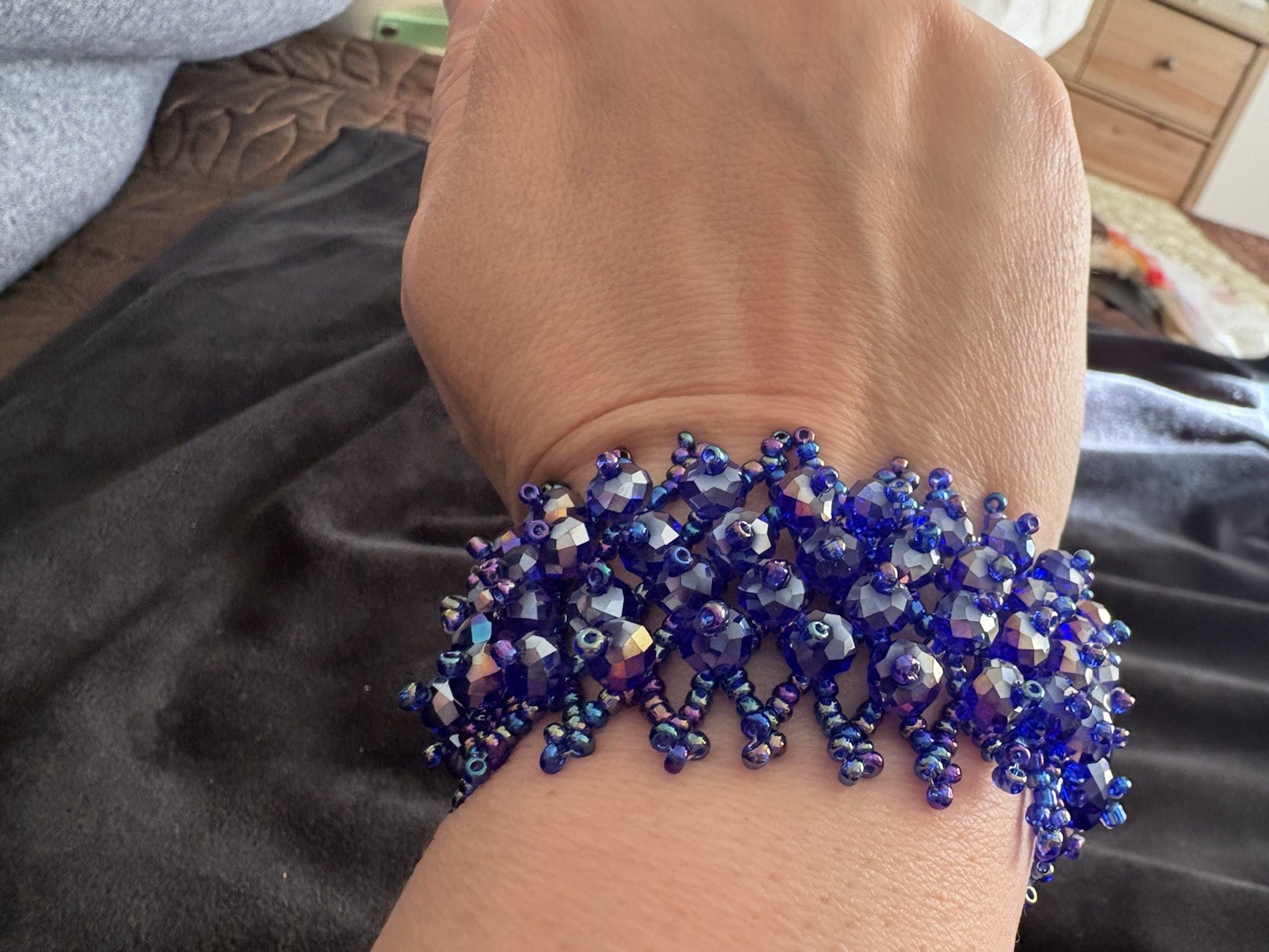 Handmade Beaded Bracelet Wide Cuff 7’’