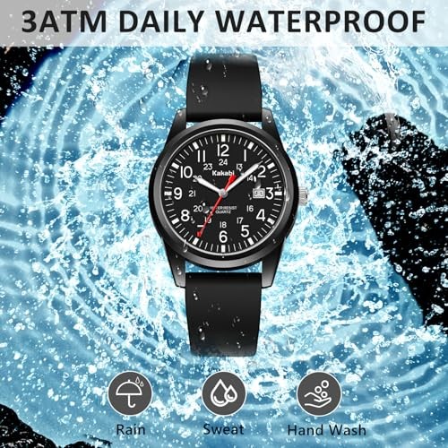 Men’s Easy to Read Watch, Unisex Military Sport Analog Quartz Casual 01-Black